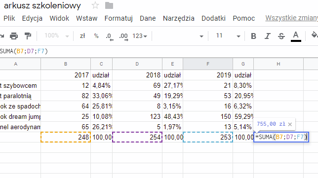 sumowanie wybranych komórek
