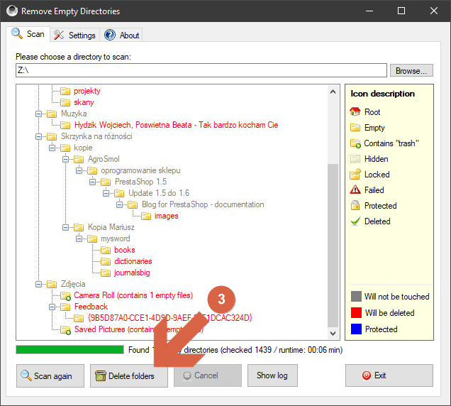 Program  Remove Empty Directories (RED) - jak kasować puste foldery.